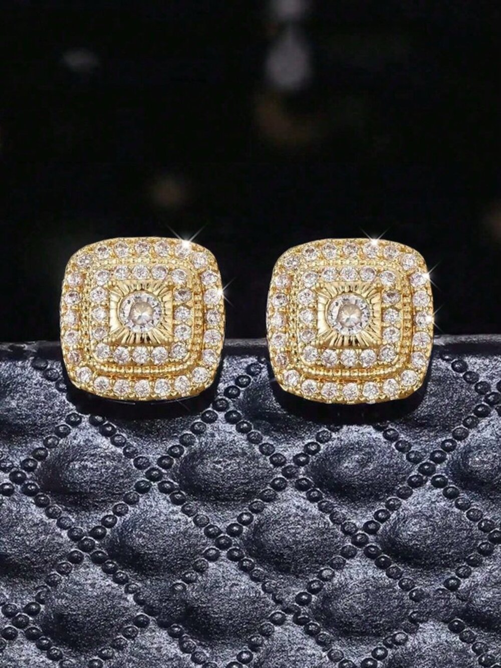 2 Pairs Vintage Square Zirconia Sparkling Hiphop Style Unisex Stud Earrings, Fas